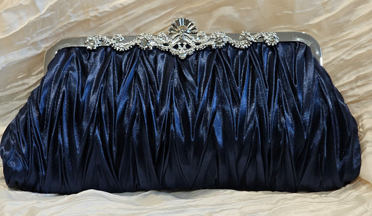 Blue Satin Clutch Bag