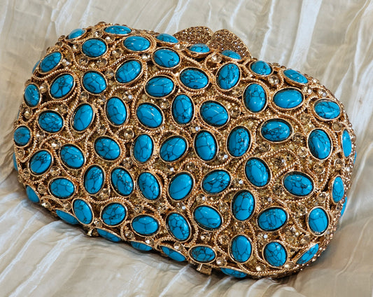 Crystal Turquoise Stones Bridal Clutch