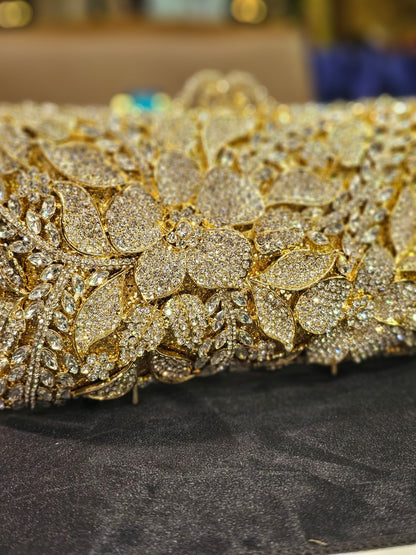 Golden Flower Stones Luxury Clutch Bridal Bag