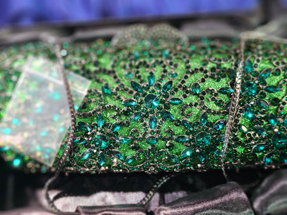 Green Floral Diamond Cut Clutch