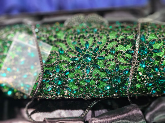Green Floral Diamond Cut Clutch