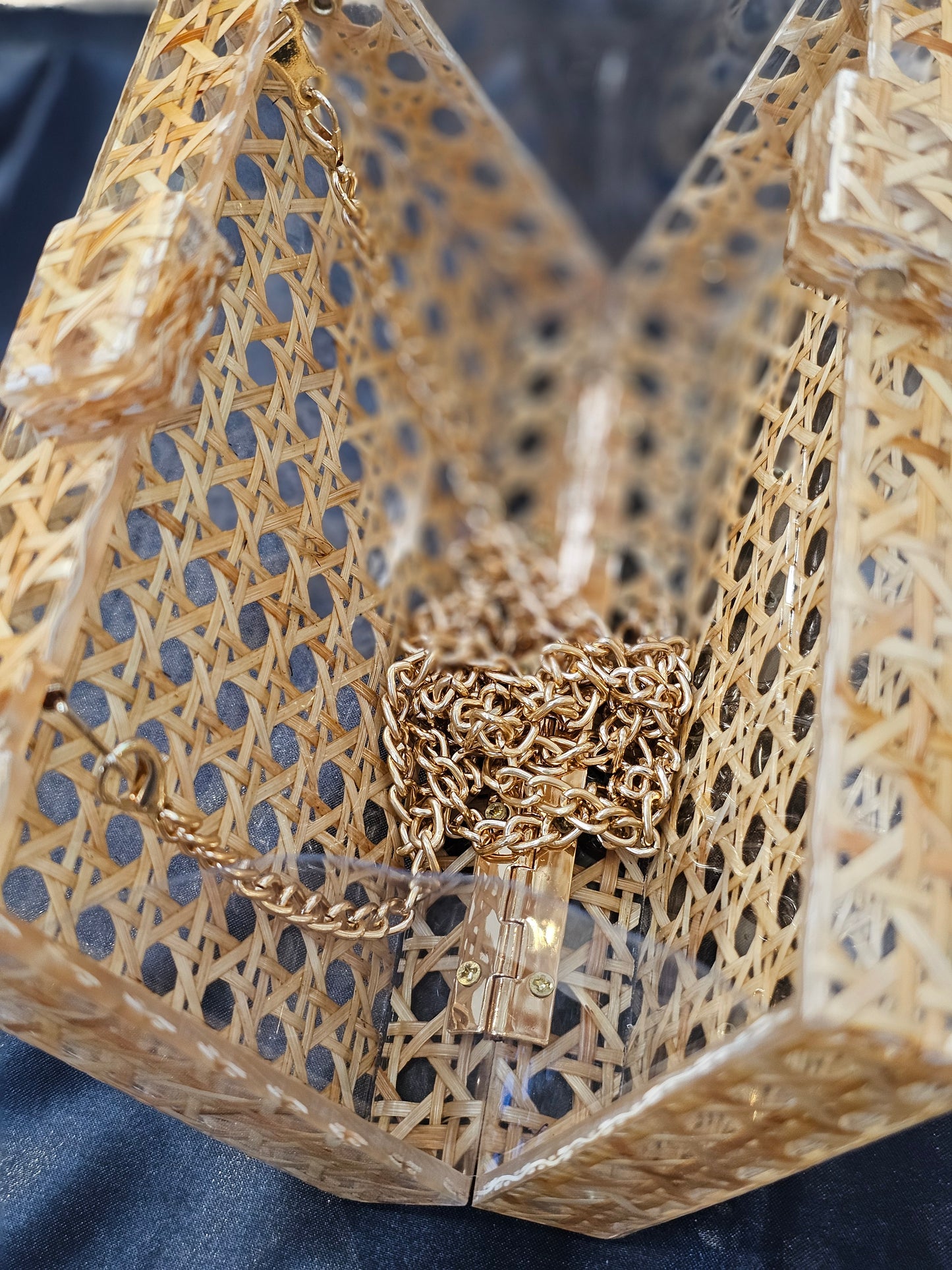 Brown Rattan Acrylic Box Clutch