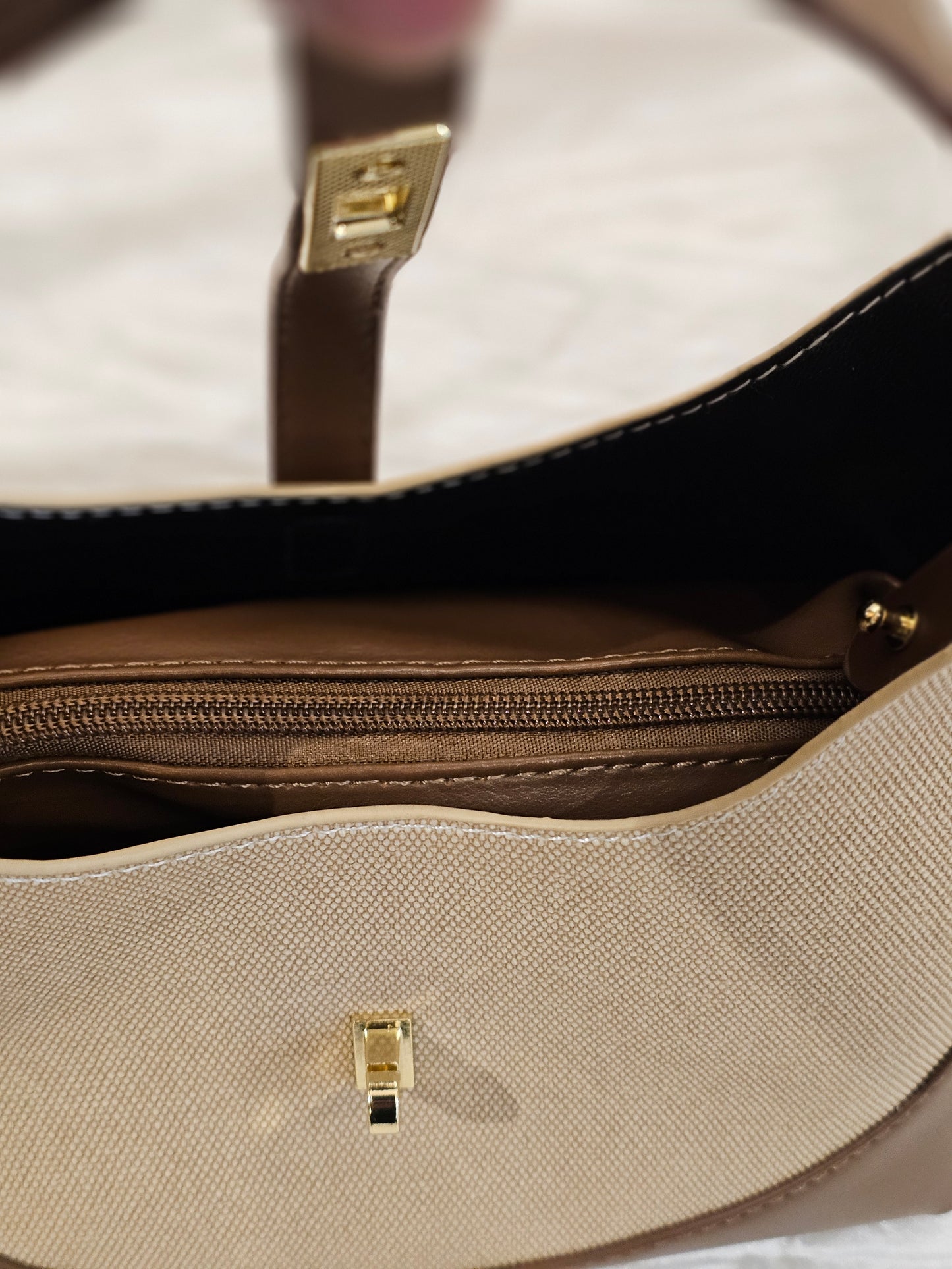 Khaki Leather Bag with an Extra Pouch