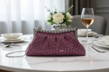 Rose Red Luxy Rhinestone Evening Clutch Bag - front view - R&W Aesthetics