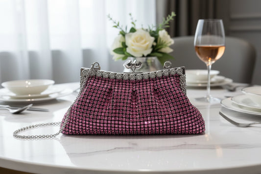 Rose Red Luxy Rhinestone Evening Clutch Bag