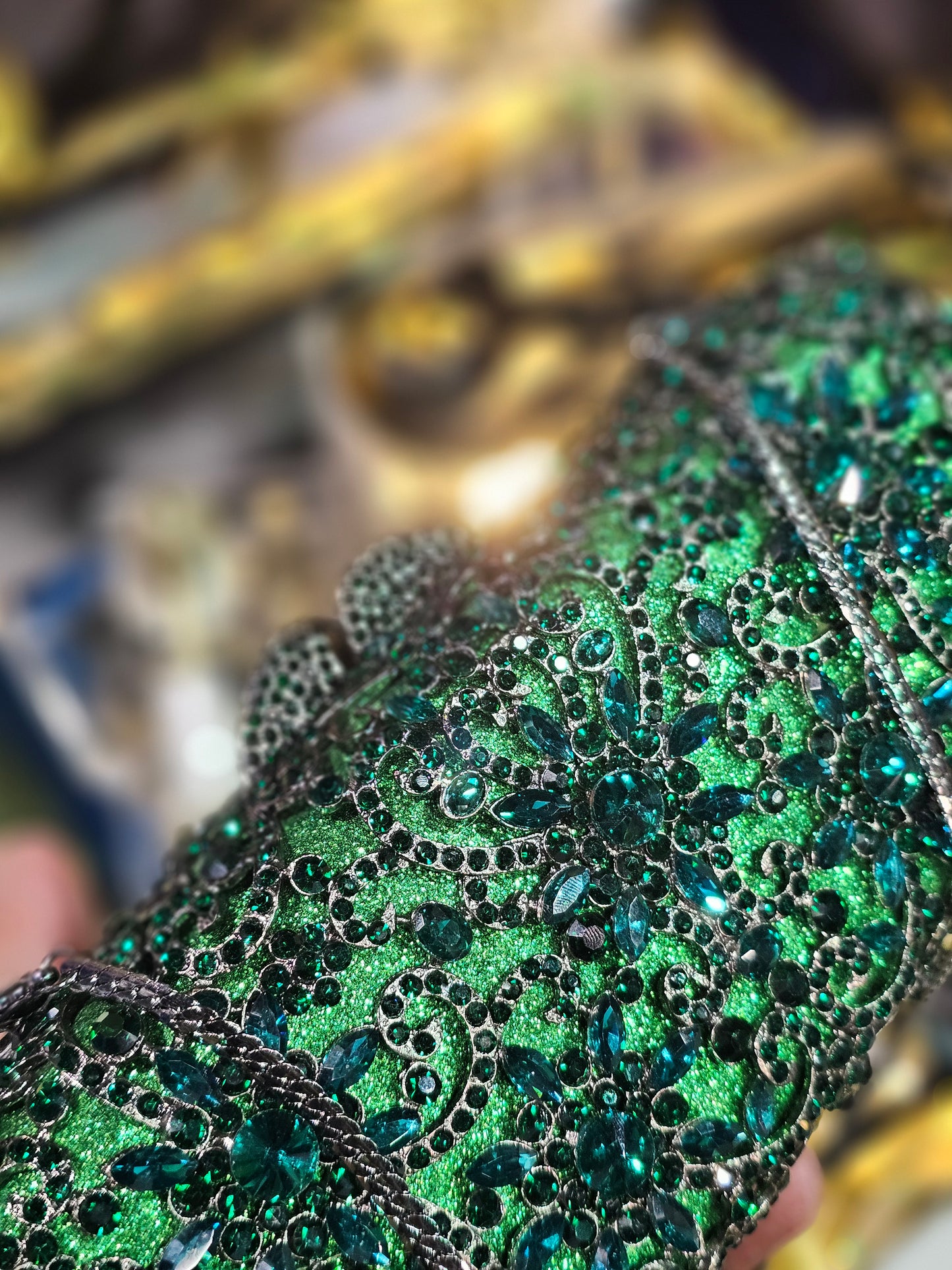 Green Floral Diamond Cut Clutch