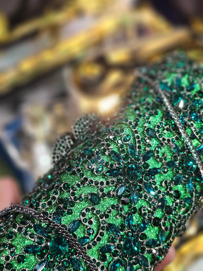 Green Floral Diamond Cut Clutch