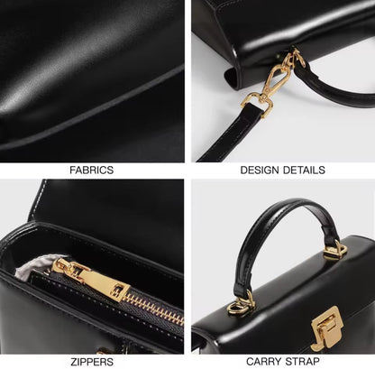 Black Genuine Leather Crossbody bag with Scarf Decor