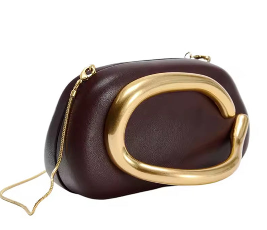 Burgandy Box Leather Clutch