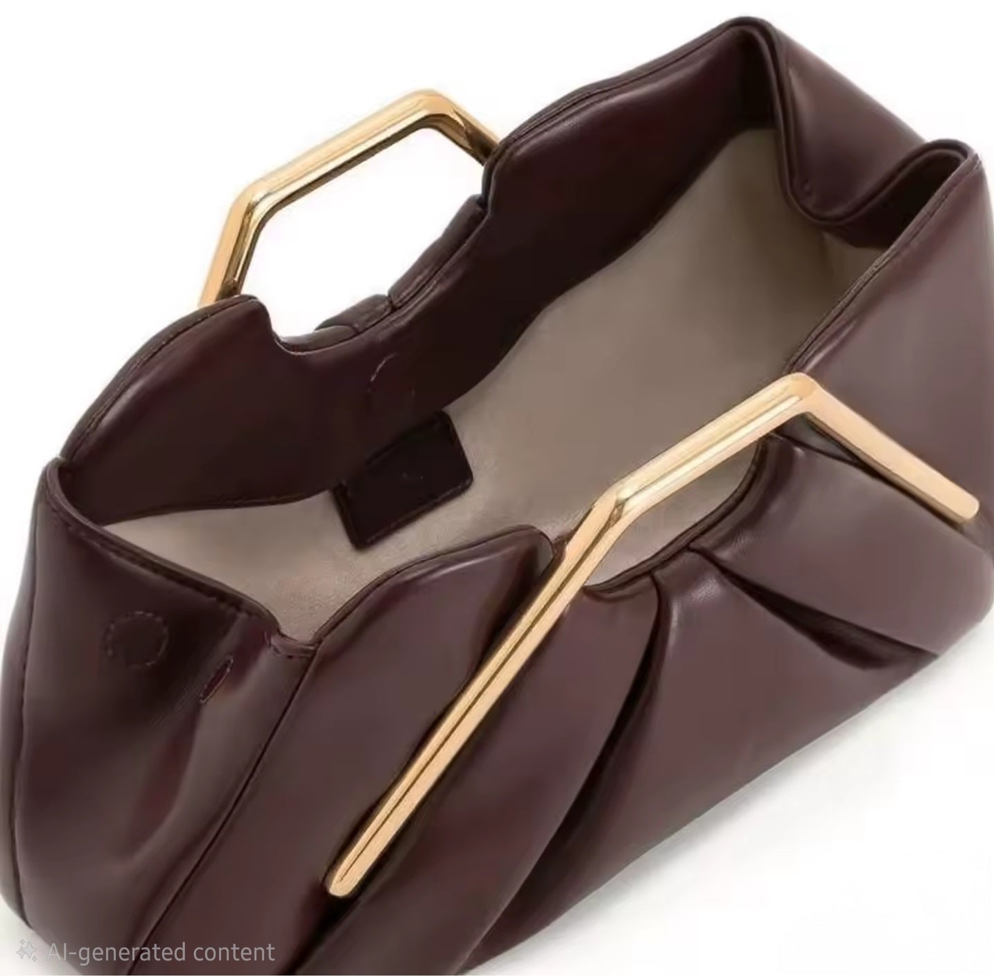 MJ Leather Bag – Unique Soft PU Leather Handbag with Gold Frame Handle - close-up - R&W Aesthetics