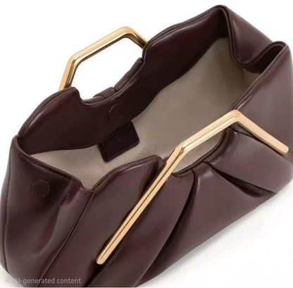 MJ Leather Bag – Unique Soft PU Leather Handbag with Gold Frame Handle - close-up - R&W Aesthetics