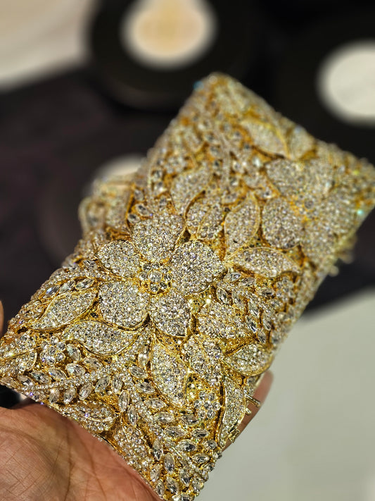 Golden Flower Stones Luxury Clutch Bridal Bag
