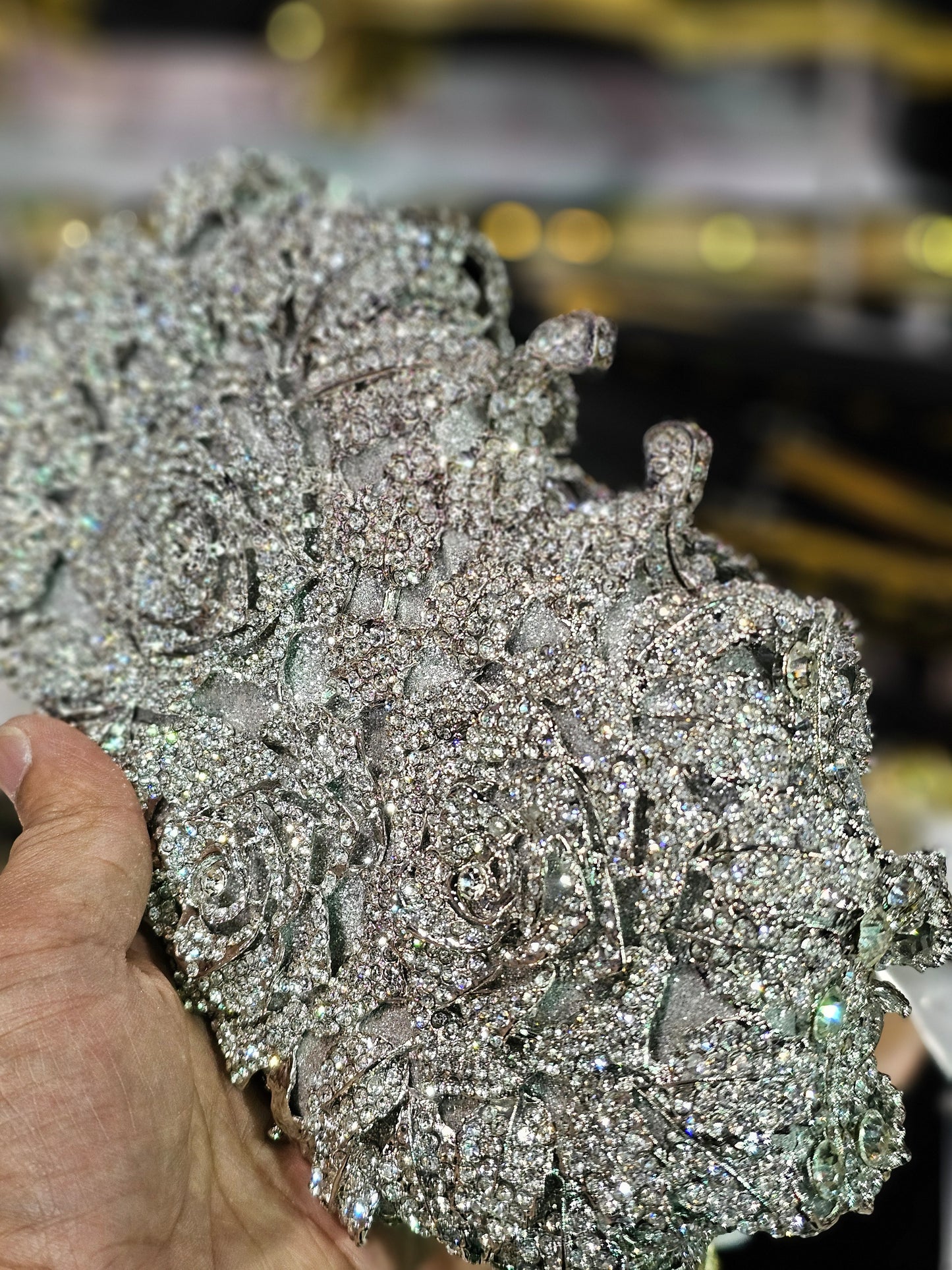 Silver Flowers Luxury Clutch Bridal Bag