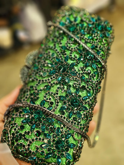 Green Floral Diamond Cut Clutch
