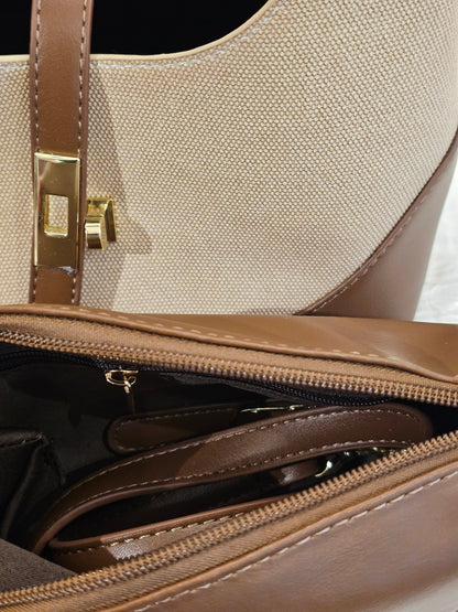 Khaki Leather Bag with an Extra Pouch