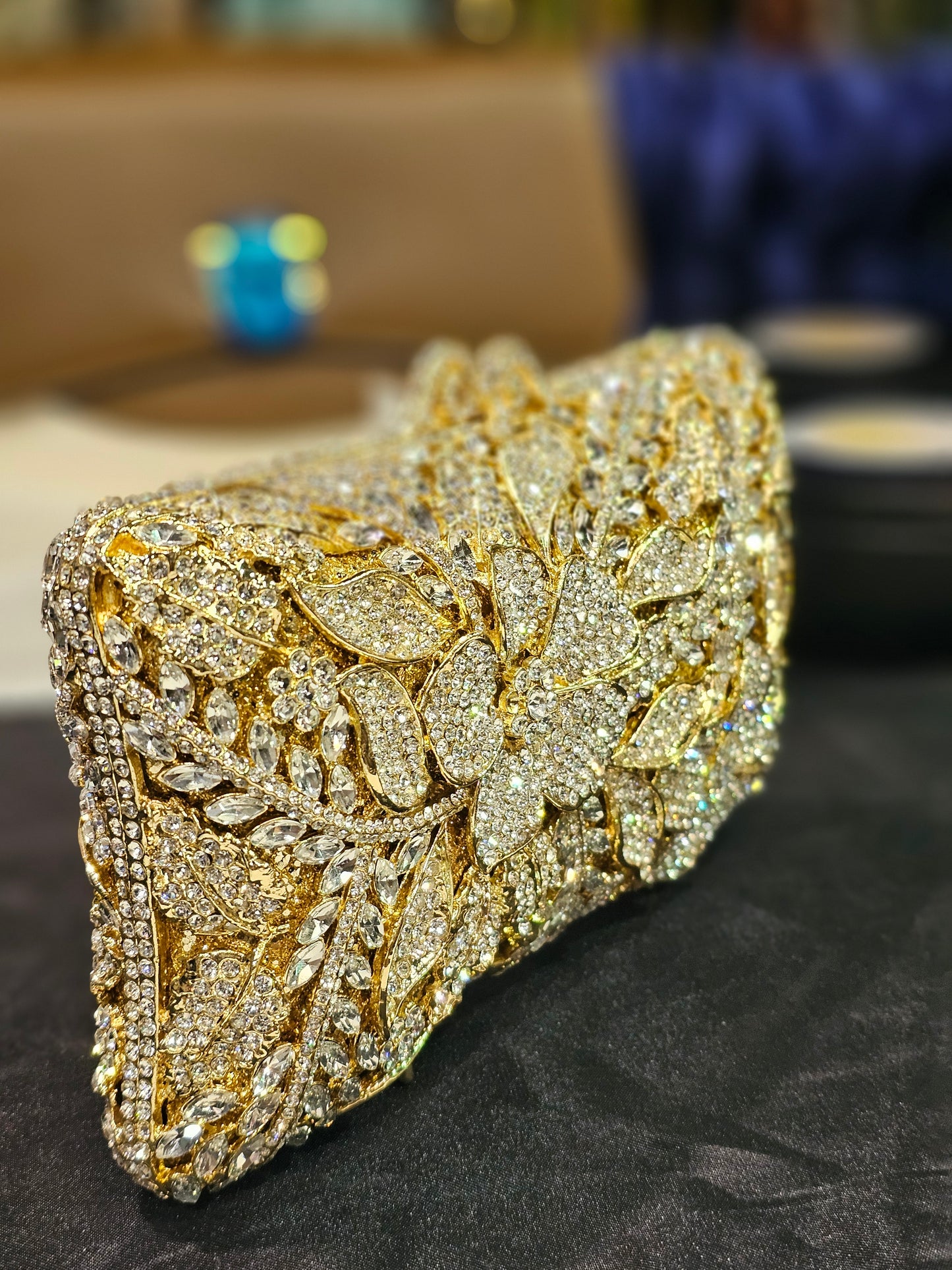 Golden Flower Stones Luxury Clutch Bridal Bag
