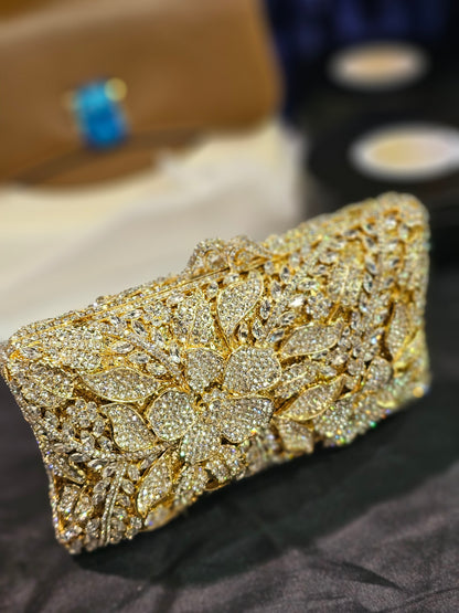 Golden Flower Stones Luxury Clutch Bridal Bag