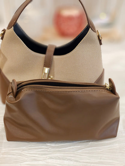 Khaki Leather Bag with an Extra Pouch